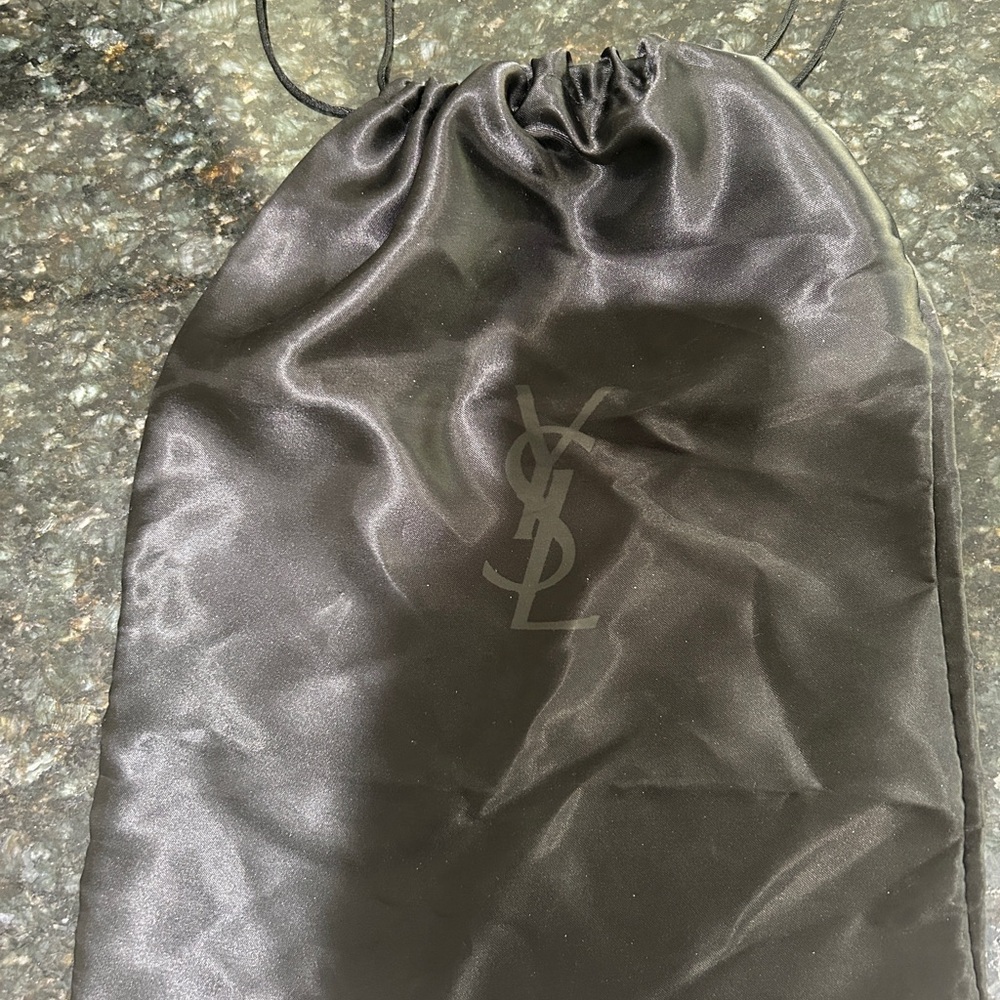 Yves Saint Laurent Satin Black Drawstring Pouch Bag